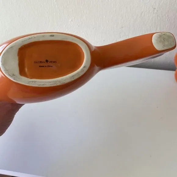 Set Of 2 Global Views Orange Mod Art Deco Bird Vases - Picture 10 of 11